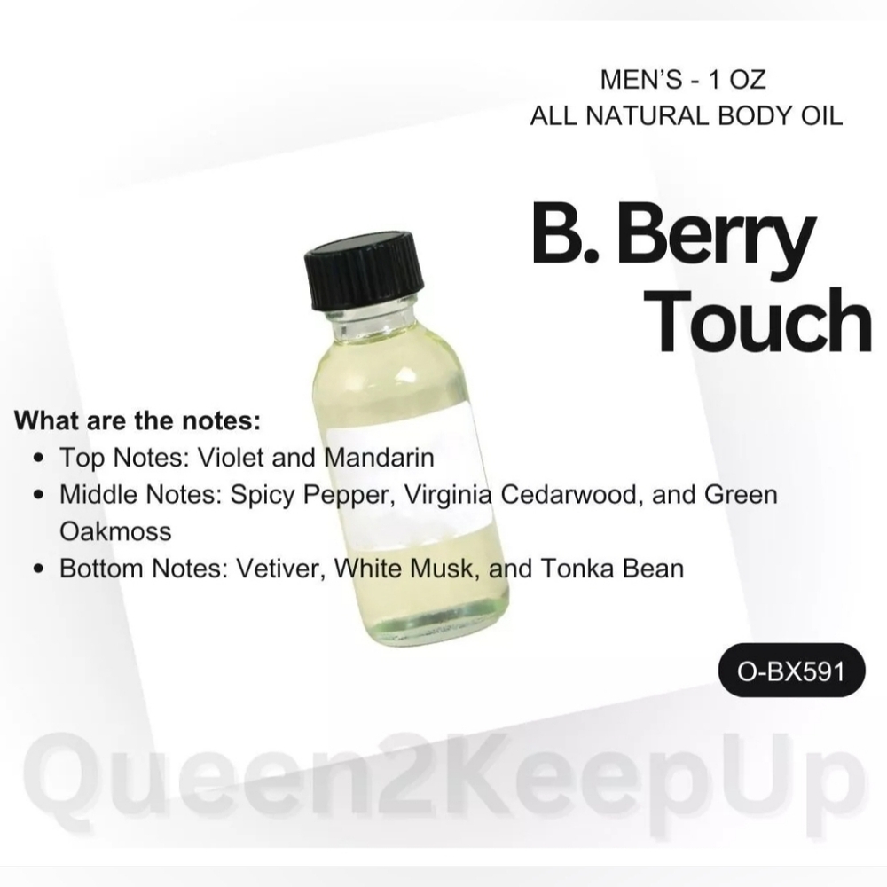 B. Berry Touch (Men) Inspired Impression All Natural Body Oil 1 oz Glass Bottle